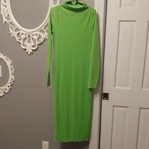 AKIRA Neon Green Long Sleeve Bodycon Midi Dress